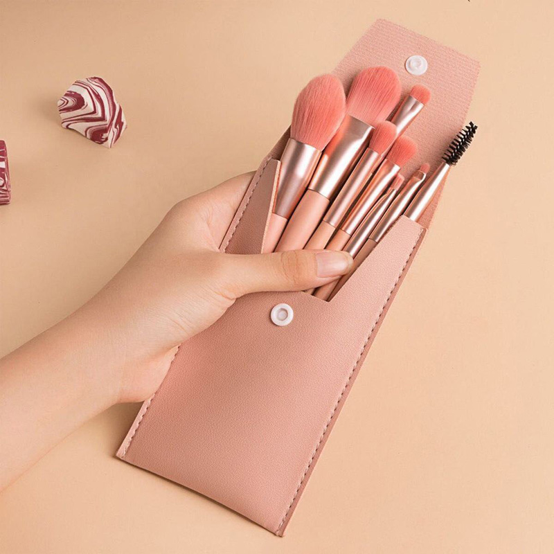 8 Pcs Personalized Synthetic Mini Make Up Brushes Kit Custom Logo Matte Small Makeup Brush Travel Set With Bag